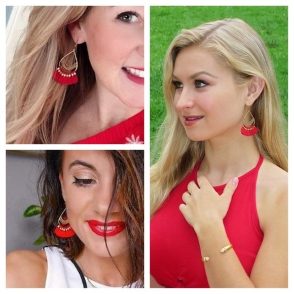 :: Stella & Dot | Roman [RED] Chandeliers Earrings Retired - Picture 4 of 7